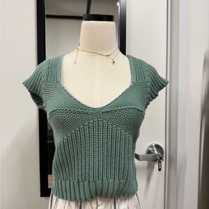 Z Supply Green Knit Short Sleeve Top
